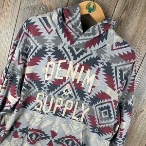 Denim & Supply Ralph Lauren Aztec Print Hoodie Sweatshirt Mens Size XL Gray